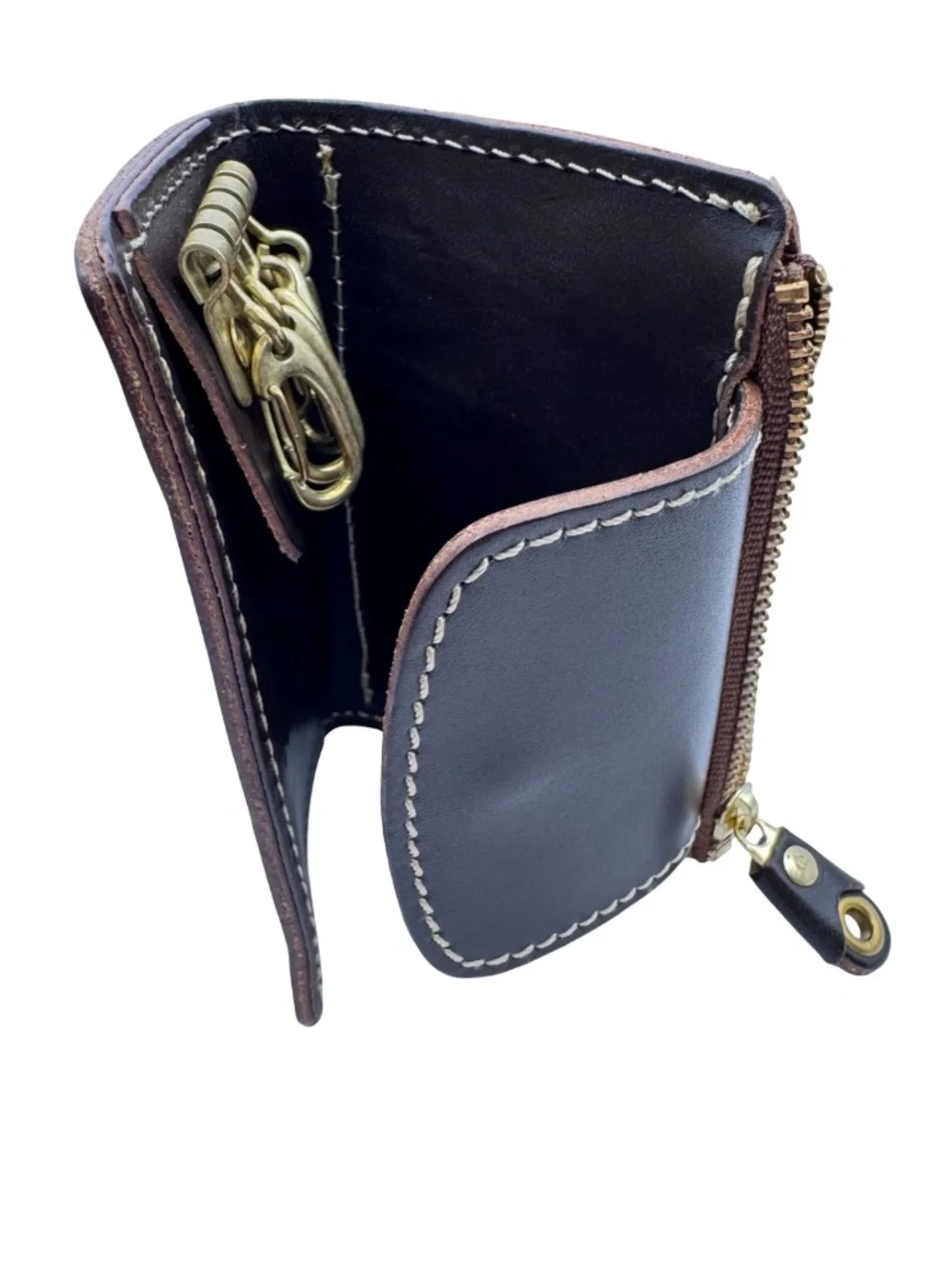 PORCO ROSSO Brown Leather Key Case Coin Purse Holder Organizer Wallet Clip Japan